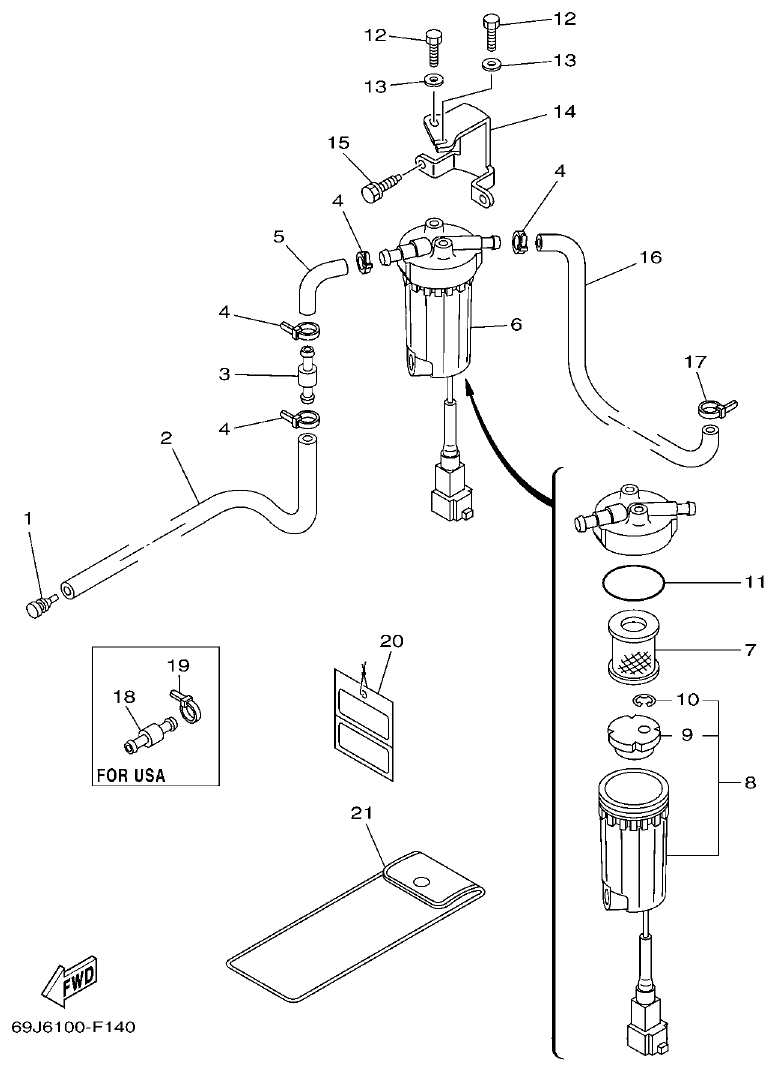 Yamaha F200A, F225A, FL200A, FL225A, F225TR, F200TR, LF225TR, LF200TR FUEL 1 parts diagram